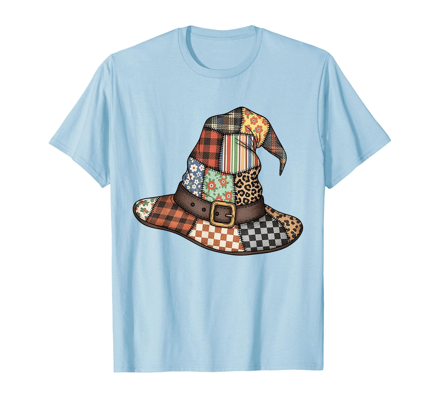 Halloween Witch Hat Patchwork Floral Spooky Season Autumn T-Shirt