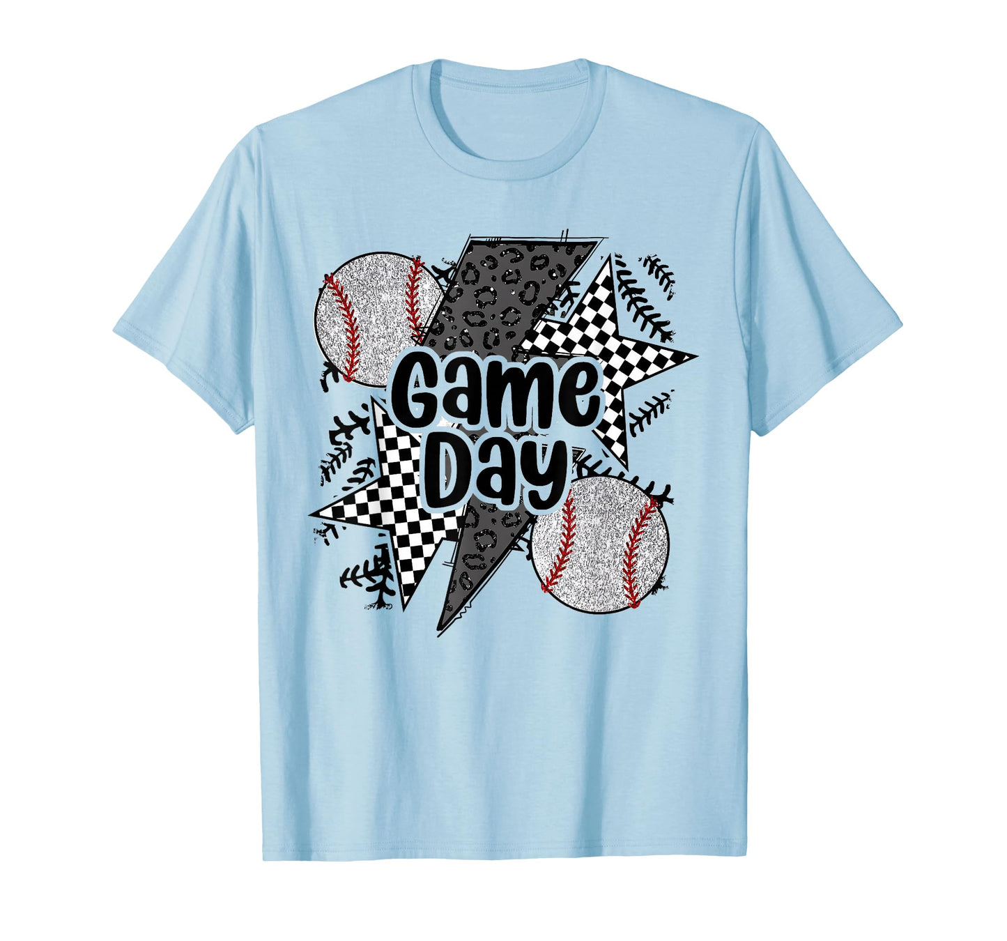 Retro Baseball Game Day Checkered Leopard Baseball Mama Mom T-Shirt