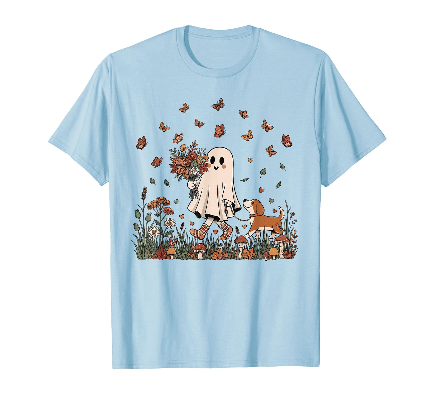 Vintage Halloween Cute Ghost Dog Mom Boho Floral Fall Vibes T-Shirt