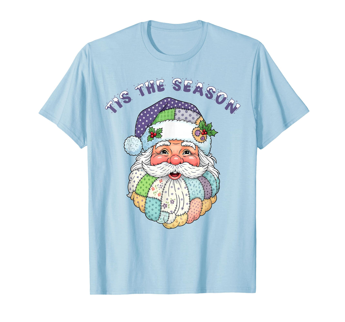 Patchwork Santa Claus Face Preppy Girly Christmas Girls Kids T-Shirt