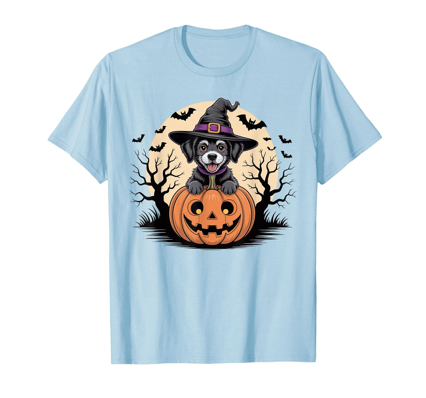 Spooky Black Labrador Retriever Witch Hat Pumpkin Halloween T-Shirt