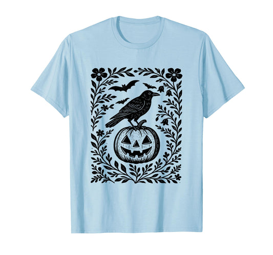 Floral Crow Halloween Boho Pumpkin Spooky Jack O Lantern T-Shirt