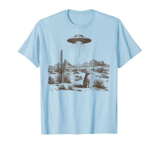 Vintage Western UFO Alien Rodeo Cowboy Cat Wild West Kitten T-Shirt