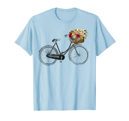 Vintage Sketch Drawing Bike Bicycle Flower Basket T-Shirt