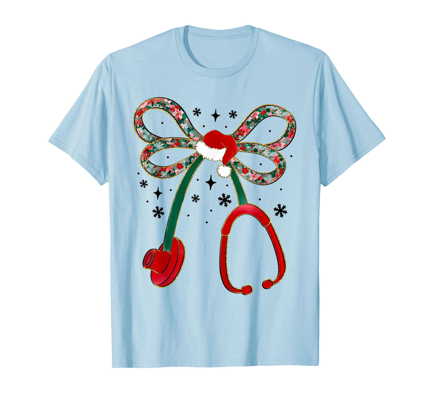 Nurse Christmas Stethoscope Coquette Bow Pajamas Holiday T-Shirt