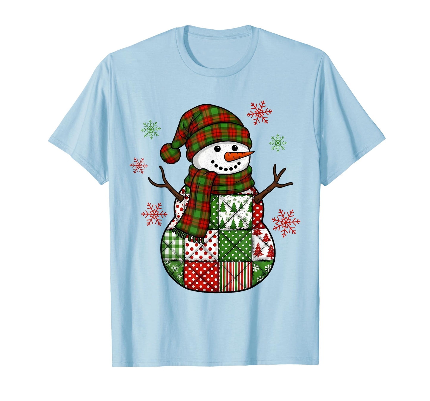 Patchwork Snowman Retro Funny Christmas Xmas Snowman Holiday T-Shirt
