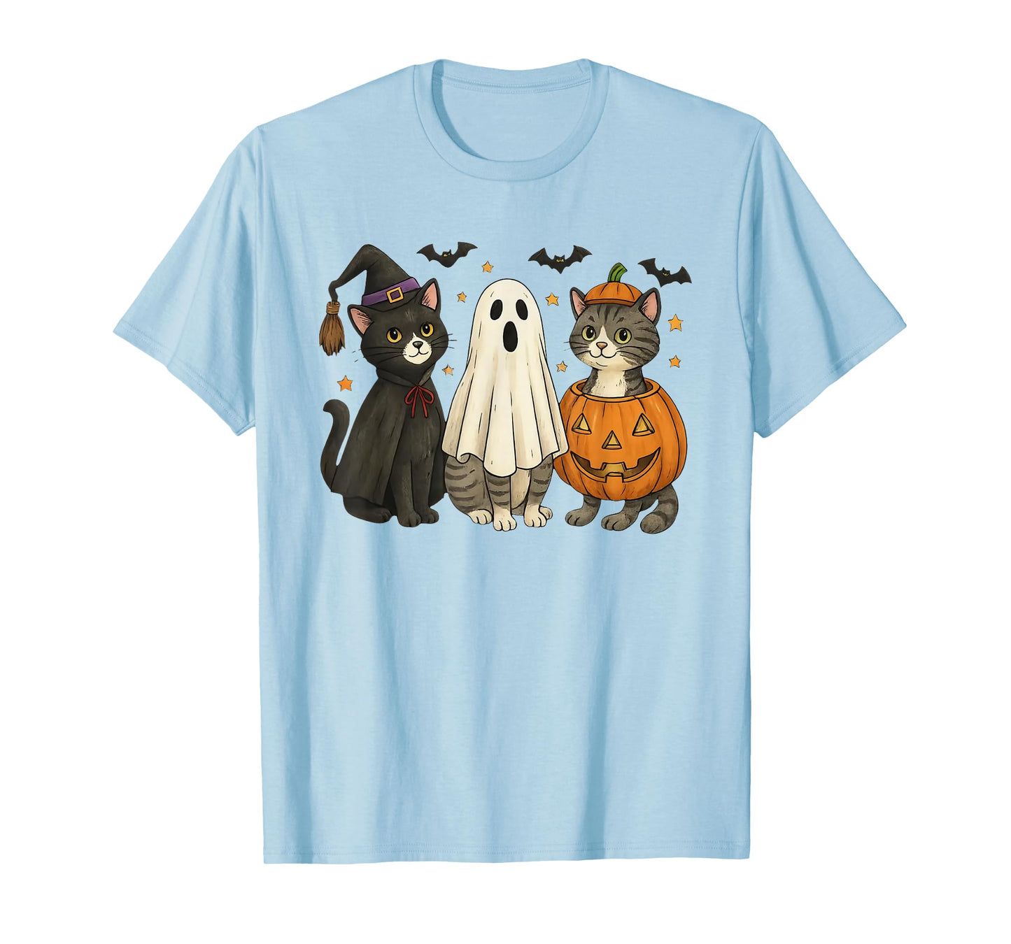 Retro Black Cat Witch Scary Halloween Pumpkin Women Men Kids T-Shirt