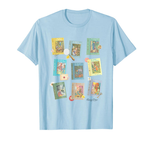 Nancy Drew Midcentury Iconic Literature Vintage Portraits T-Shirt - Unisex-Adults & Kids - Blue - Small - Short Sleeve - T-Shirt