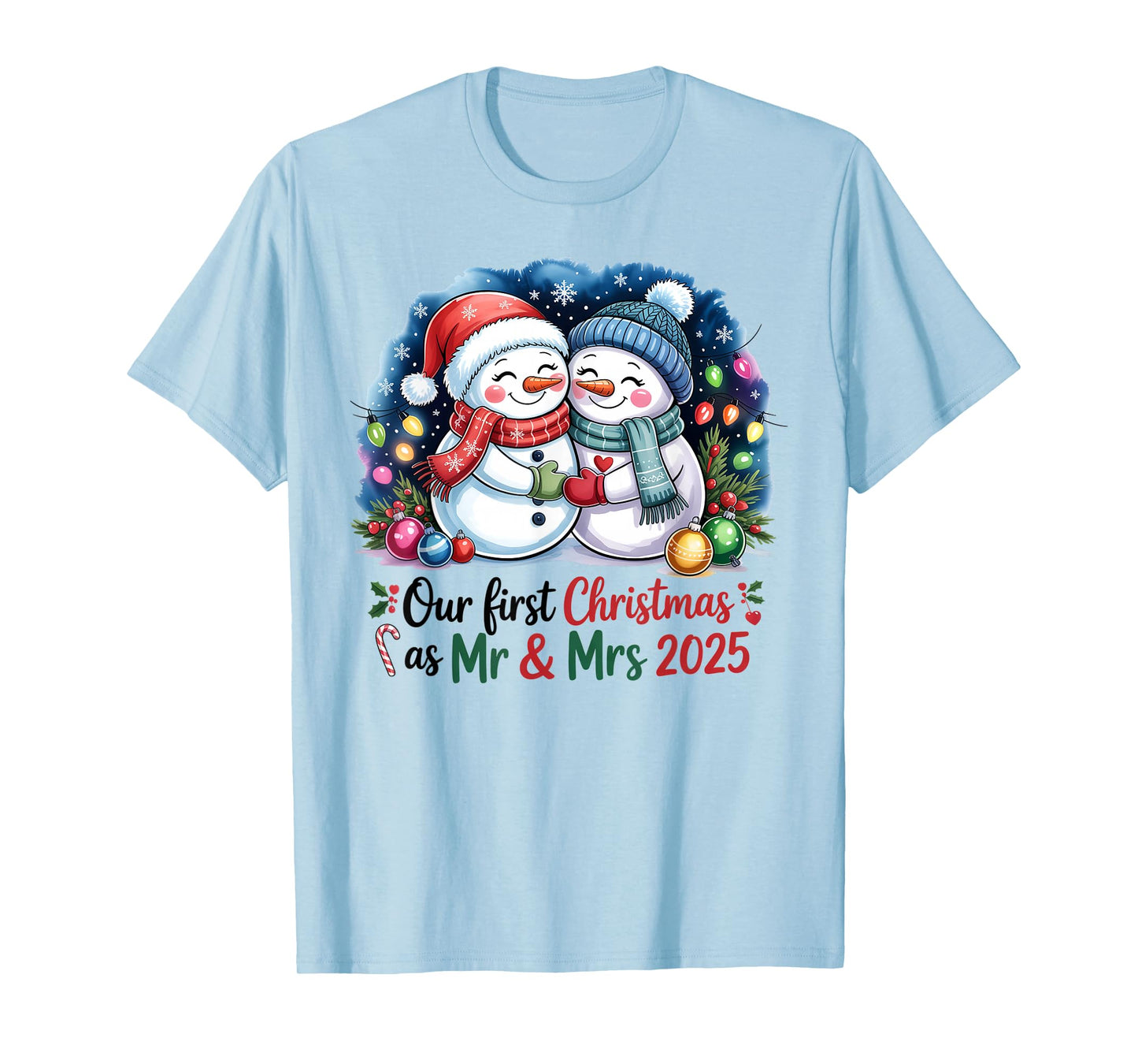 Our First Christmas as Mr & Mrs 2025 Couple Matching Pajamas T-Shirt