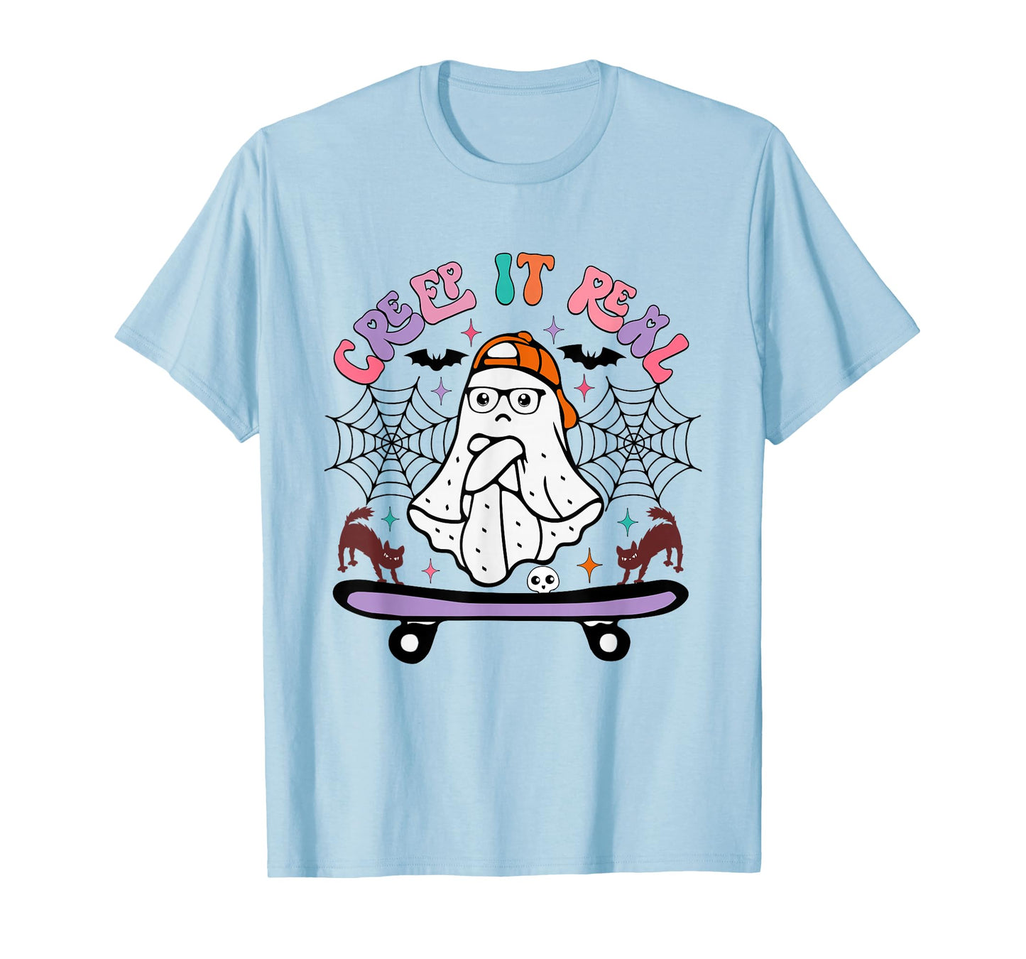 Halloween Ghost Creep It Real Skateboarding Retro Costume T-Shirt