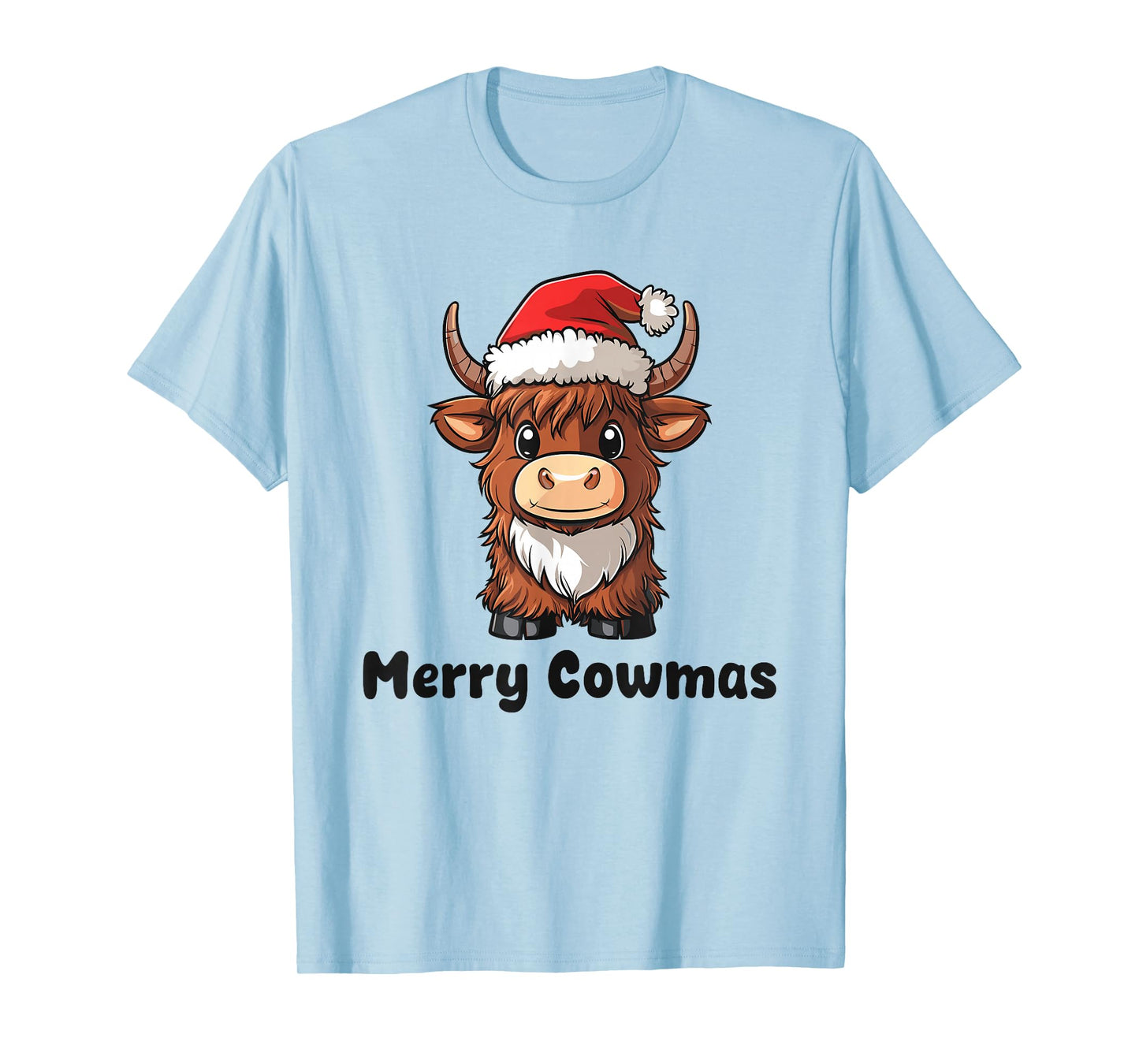 Merry Cowmas Pun Christmas Cute Highland Cow in Santa Hat T-Shirt