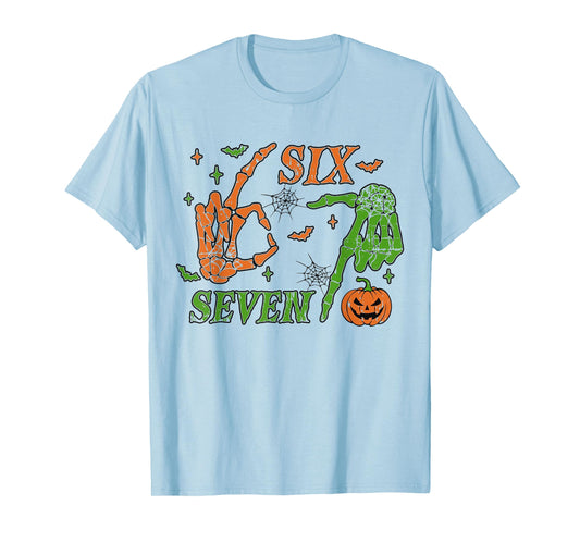 67 Meme Skeleton Hand 6 7 Halloween Six Seven Funny Teens T-Shirt