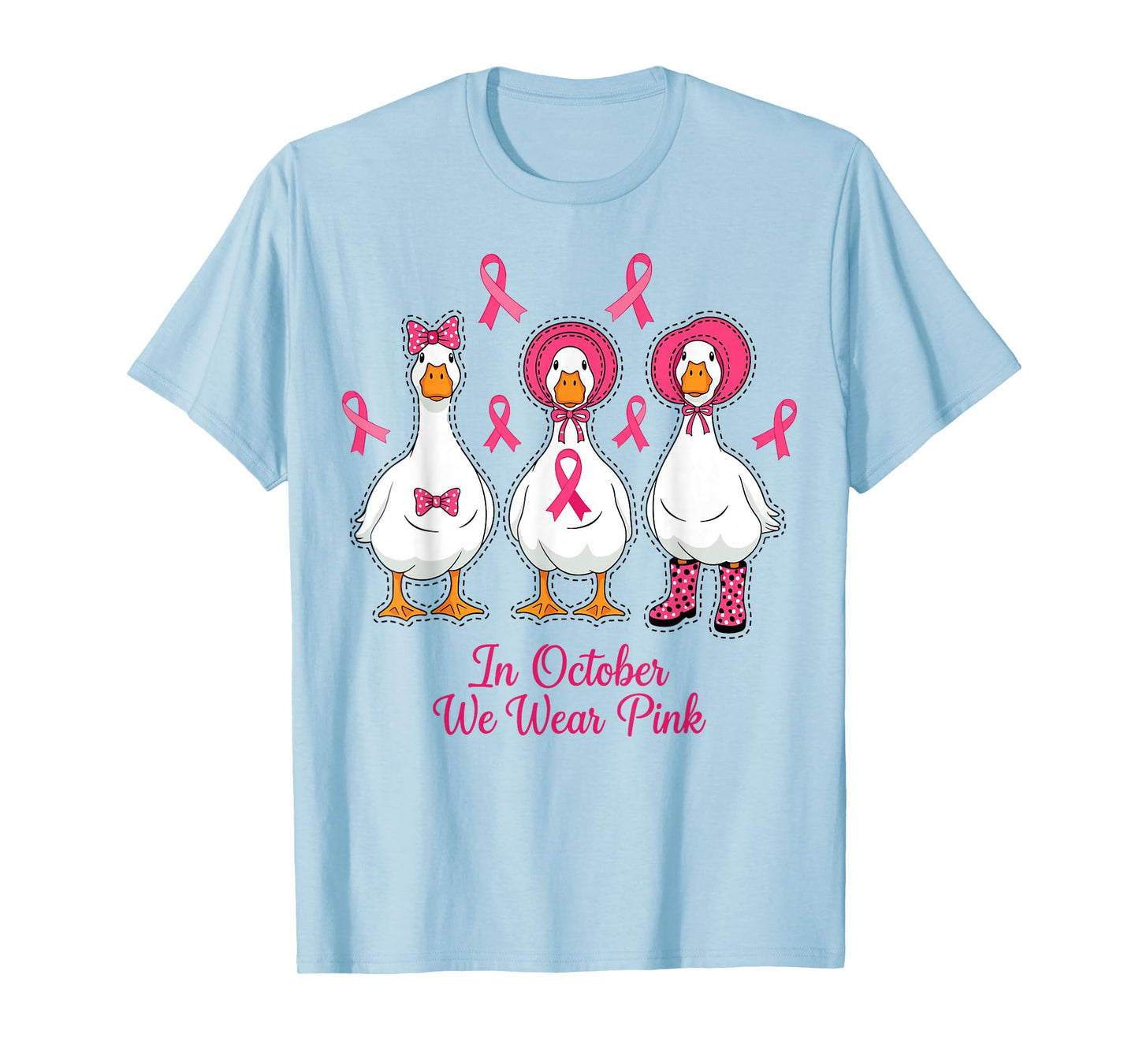 in October We Wear Pink Breast Cancer Awareness Goose T-Shirt