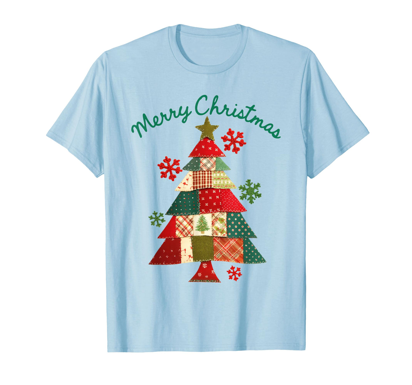 Retro Patchwork Christmas Tree Shirt Merry Xmas Outfit T-Shirt