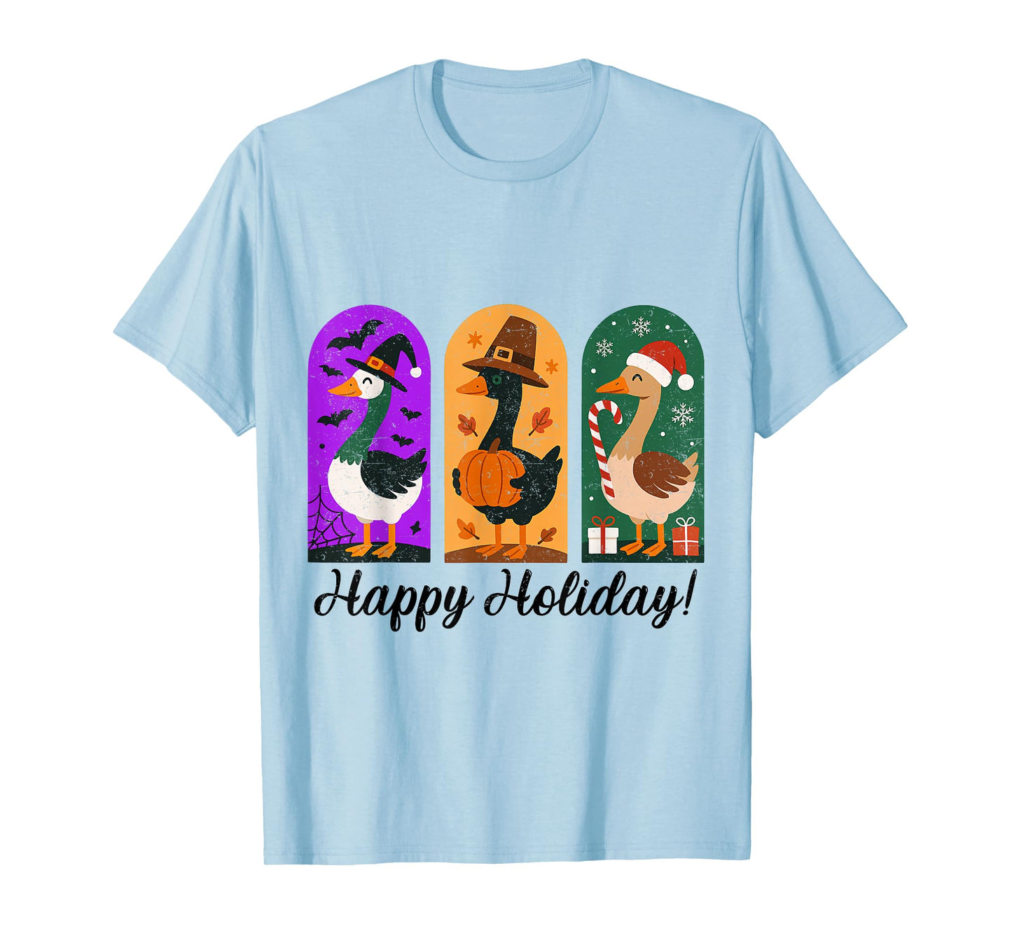 Happy Hallothanksmas Gooses Halloween Thanksgiving Christmas T-Shirt