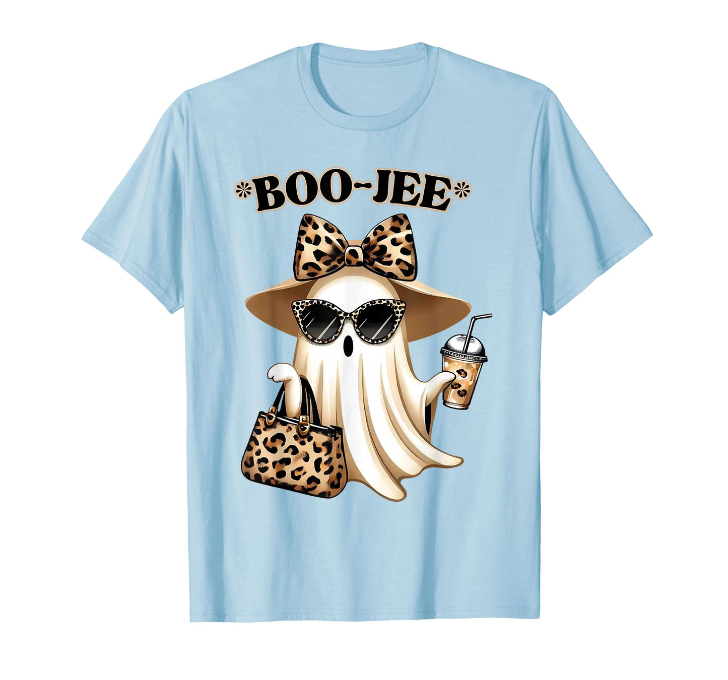 Coquette Leopard Ghost Coffee Boo-JEE Halloween Boujee Ghost T-Shirt