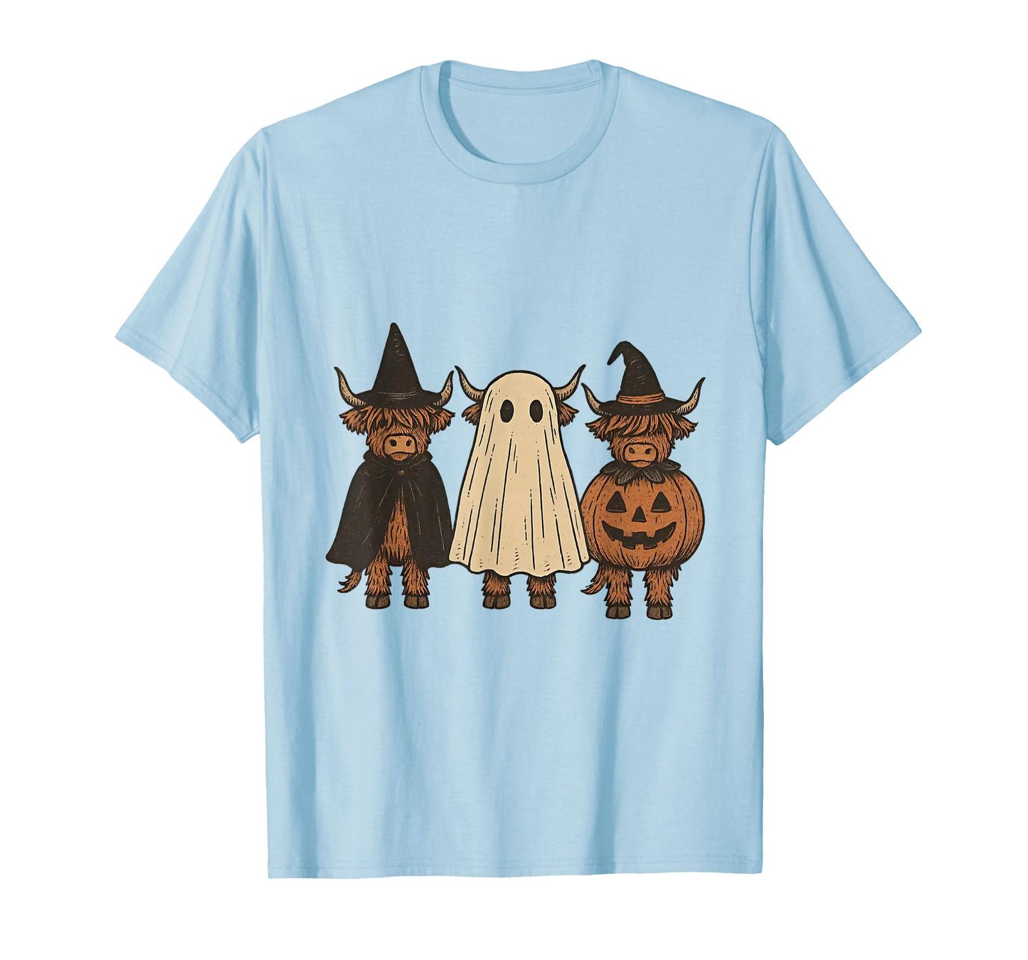 Halloween Highland Cow Ghost Witch Pumpkin T-Shirt