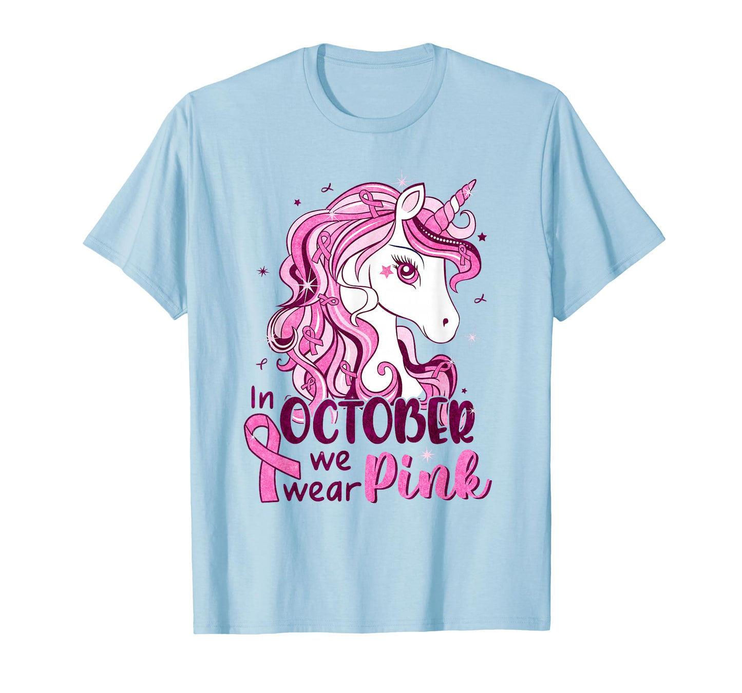 In October We Wear Pink Unicorn Breast Cancer Shirts Girls T-Shirt