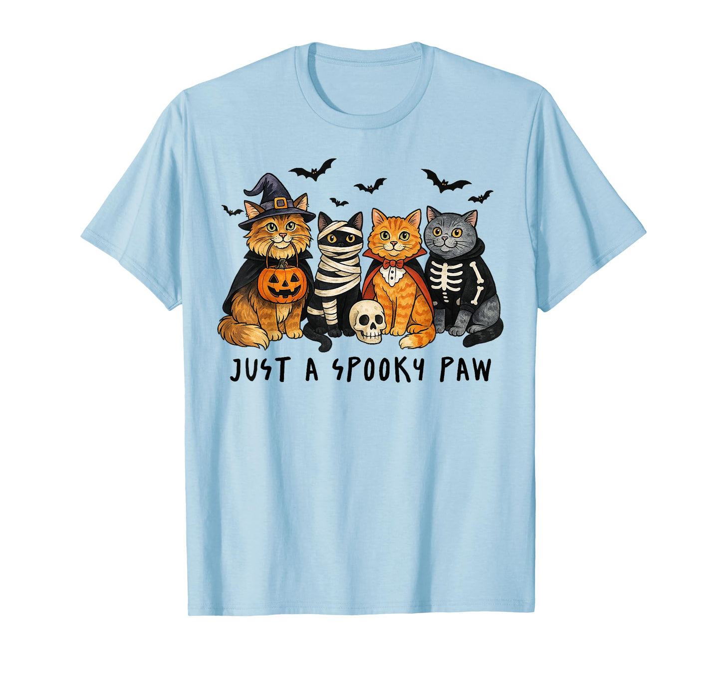 Just A Spooky Paw Funny Cat Witch Halloween Cat Lovers T-Shirt
