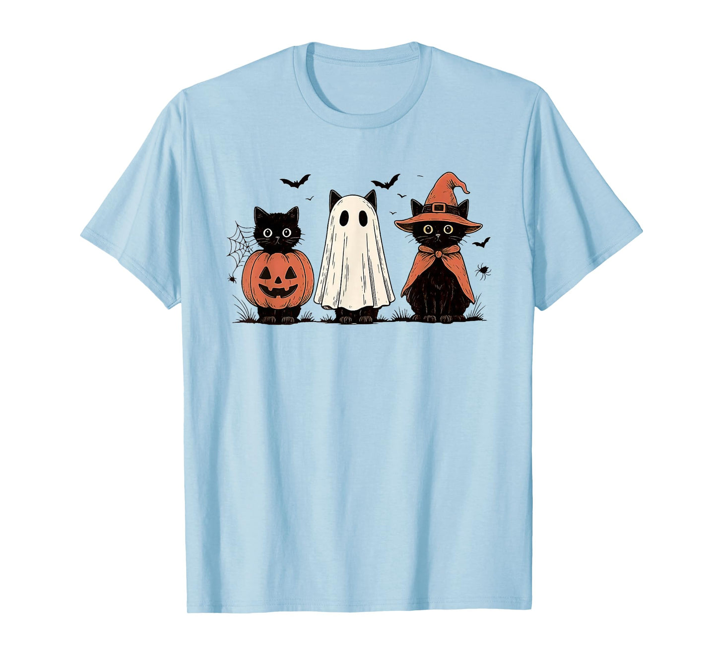 Retro Black Cat Witch Scary Halloween Pumpkin Women Men Kids T-Shirt