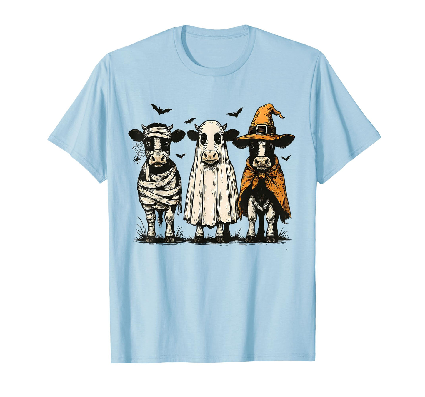 Retro Halloween Ghost Witch Cow Autumn Vibes Spooky Season T-Shirt