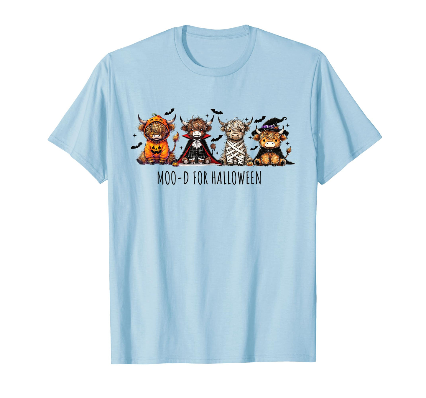Cute Highland Cow Halloween Costume Pumpkin Witch Vampire T-Shirt