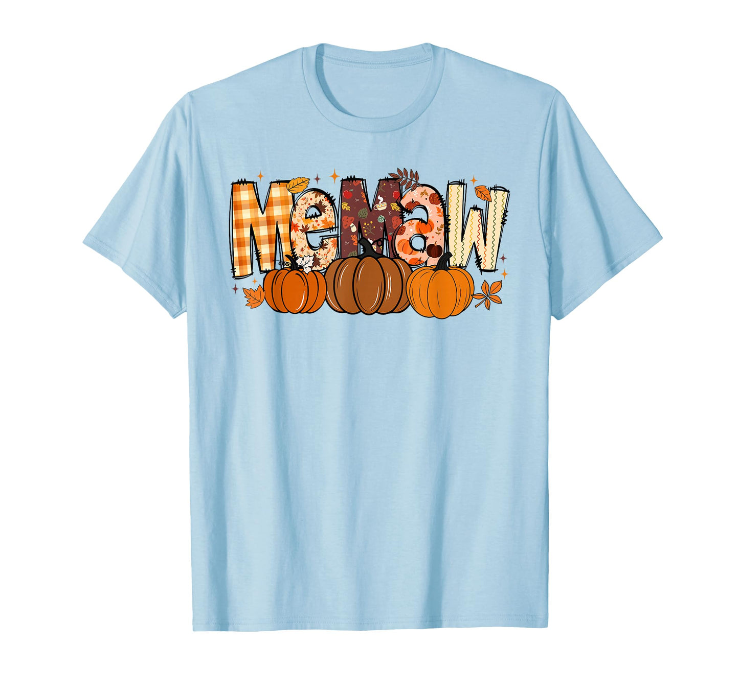 Retro Memaw Pumpkin Fall Leaves Grandma Fall Thanksgiving T-Shirt