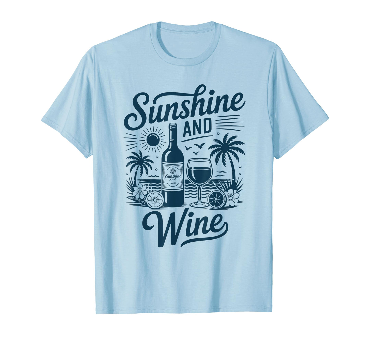 Sunshine And Wine Beach Retro 70s Vintage Vacation Summer T-Shirt