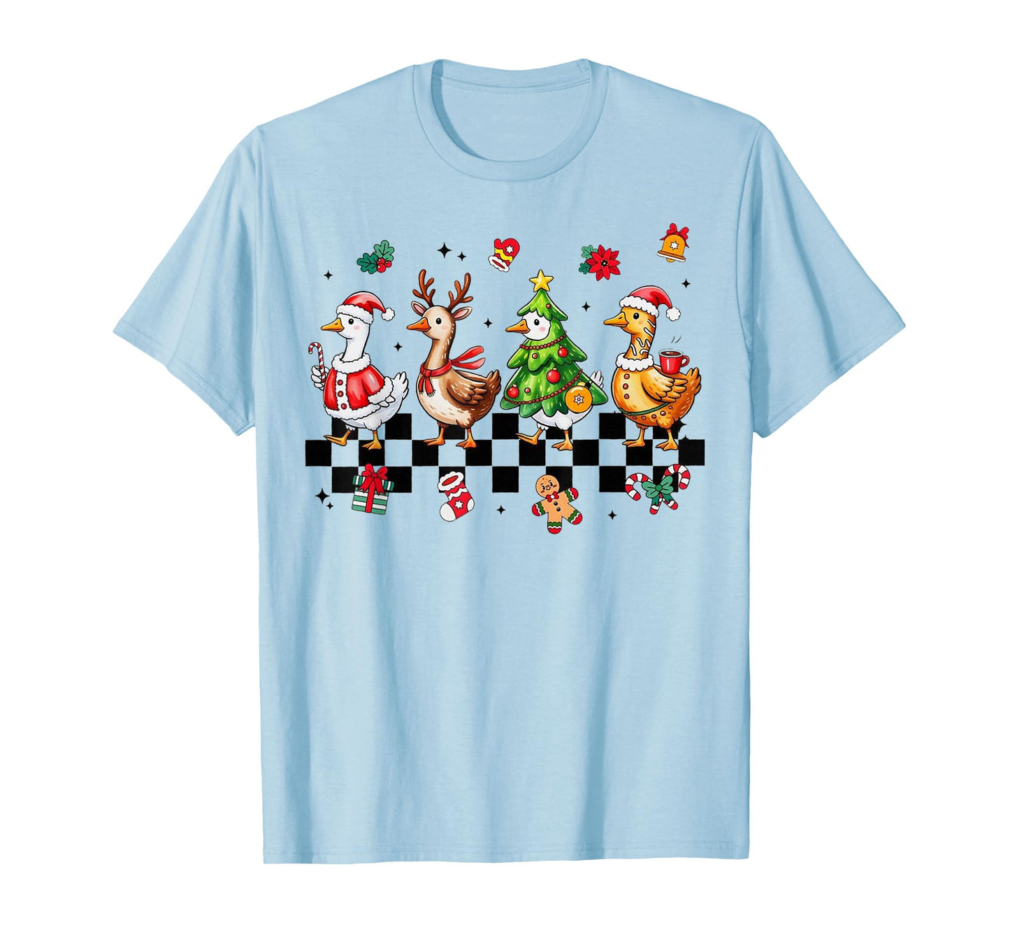 Cute Christmas Goose Santa Checkered Funny Mens Womans Kids T-Shirt