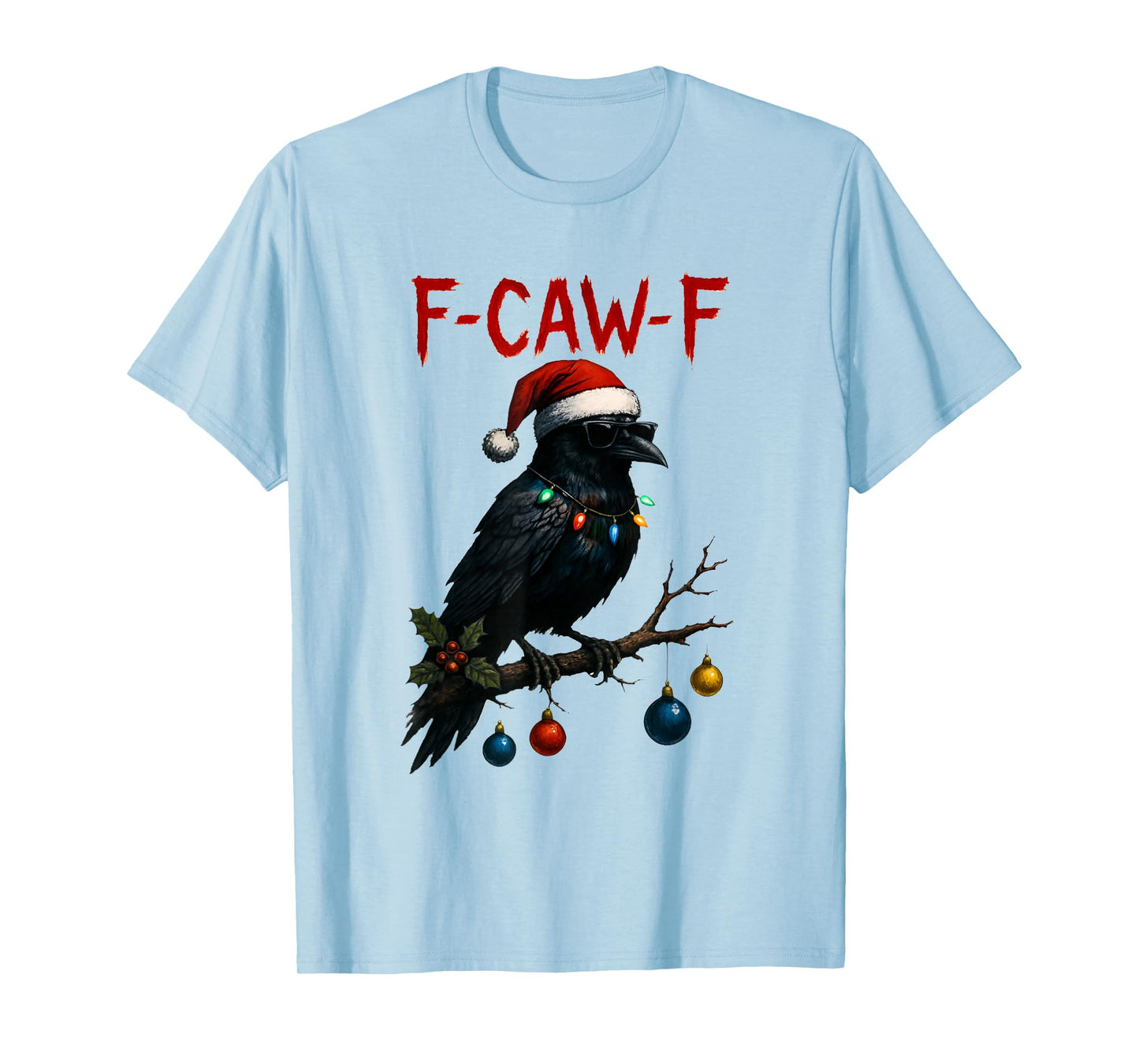 Black Crow F-Caw-F Funny Retro Christmas Lights Santa Hat T-Shirt