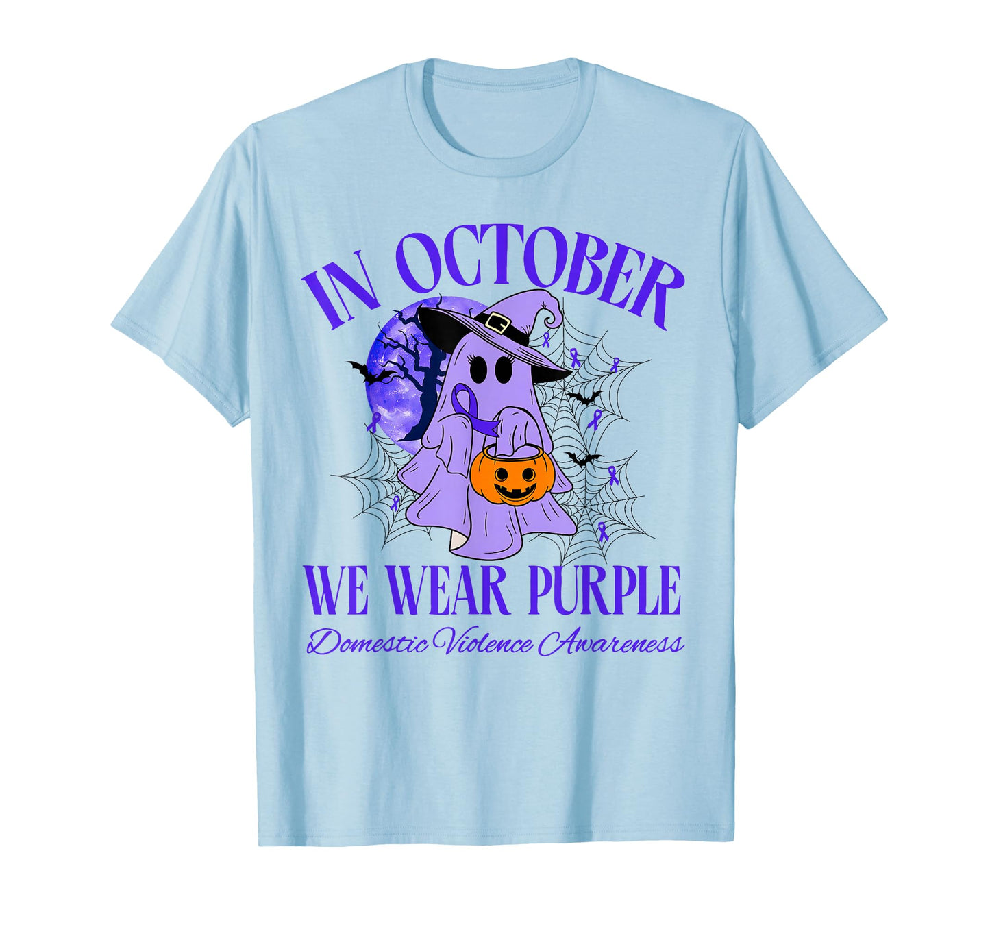 in October We Wear Purple Halloween Ghost Violence Survivor T-Shirt