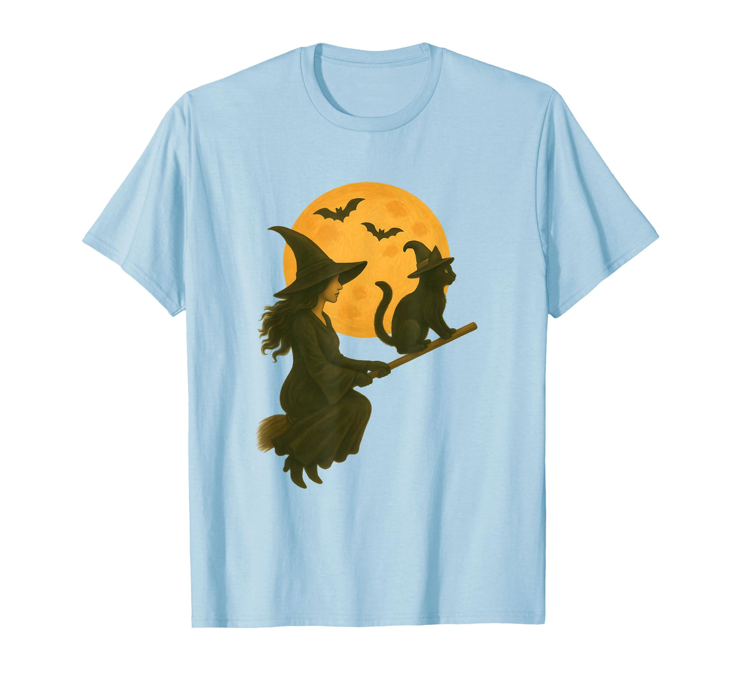 Witch and Cute Cat Black Kitten for Halloween Costume Party T-Shirt