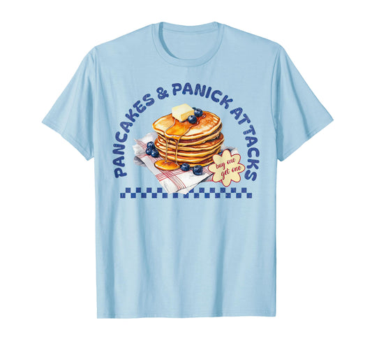 Pancakes and Panic Attacks Funny Retro T-Shirt