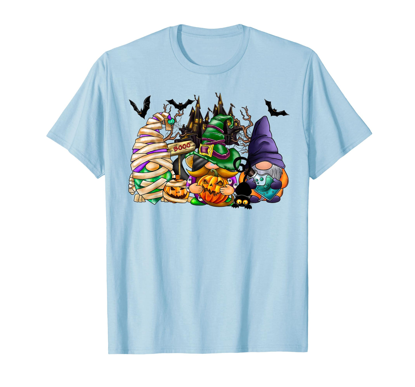 Funny Halloween Gnomes with Pumpkin and Witch Hat Art T-Shirt