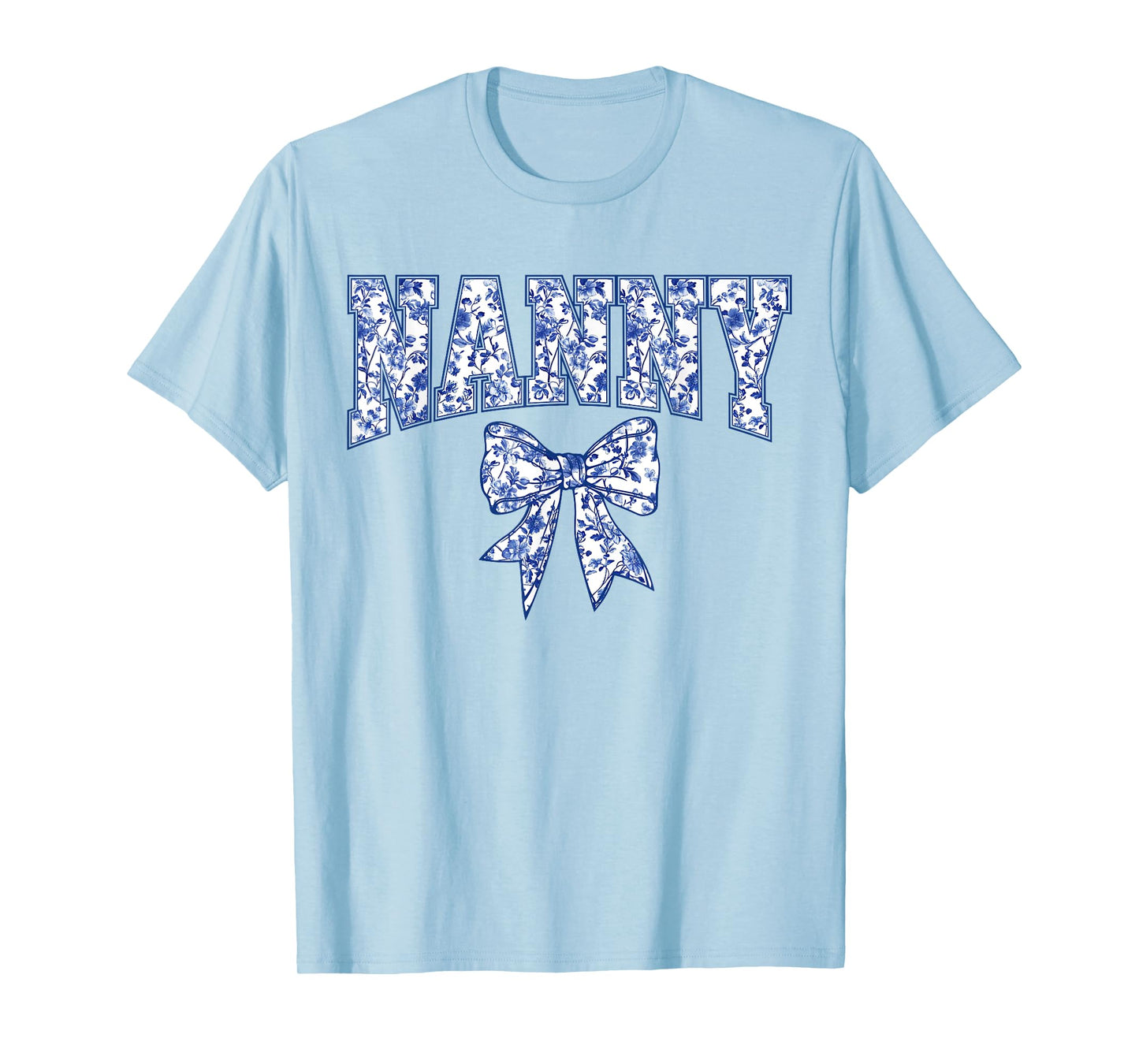 Nanny Coquette Toile Blue Bow Floral Mother's Day Family T-Shirt