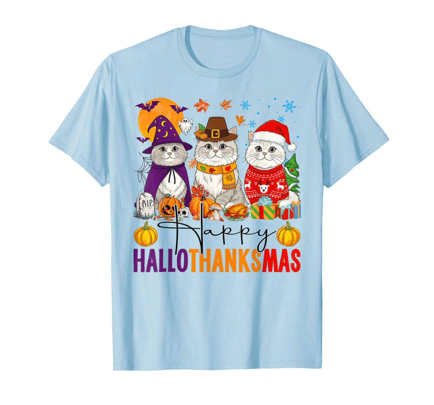 Happy Hallothanksmas Persian Cats Halloween Thanksgiving T-Shirt