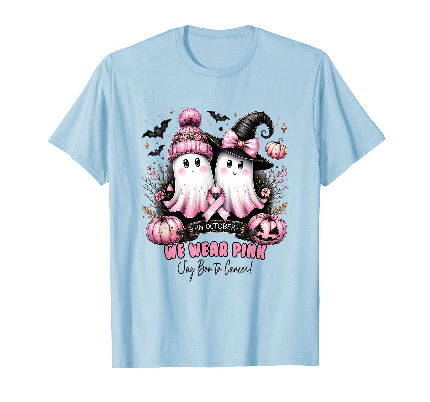 Halloween Ghosts Jack-o'-Lantern & Pink Ribbon T-Shirt