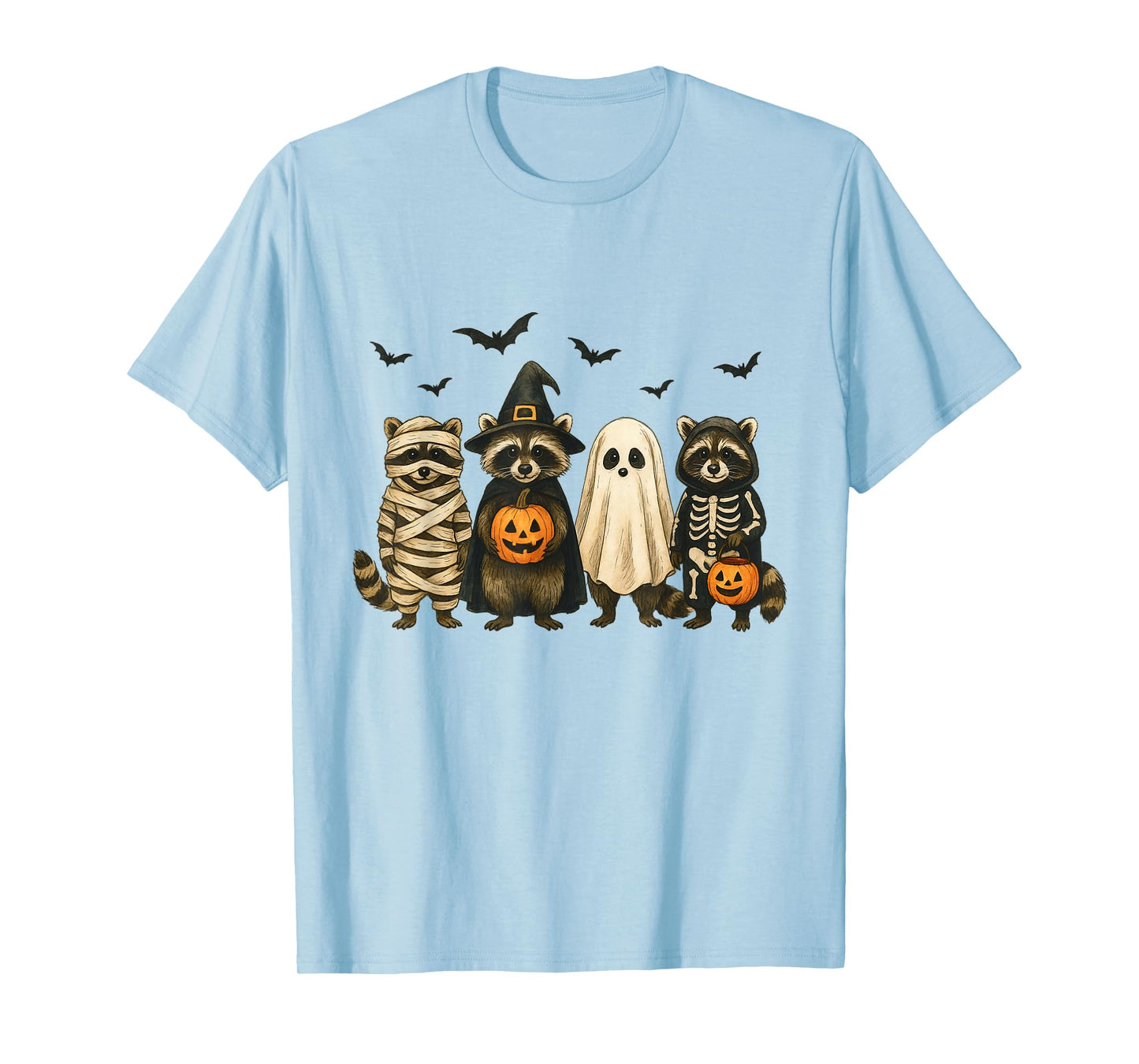 Raccoon Spooky Witch Scary Halloween Pumpkin Men Women Kids T-Shirt