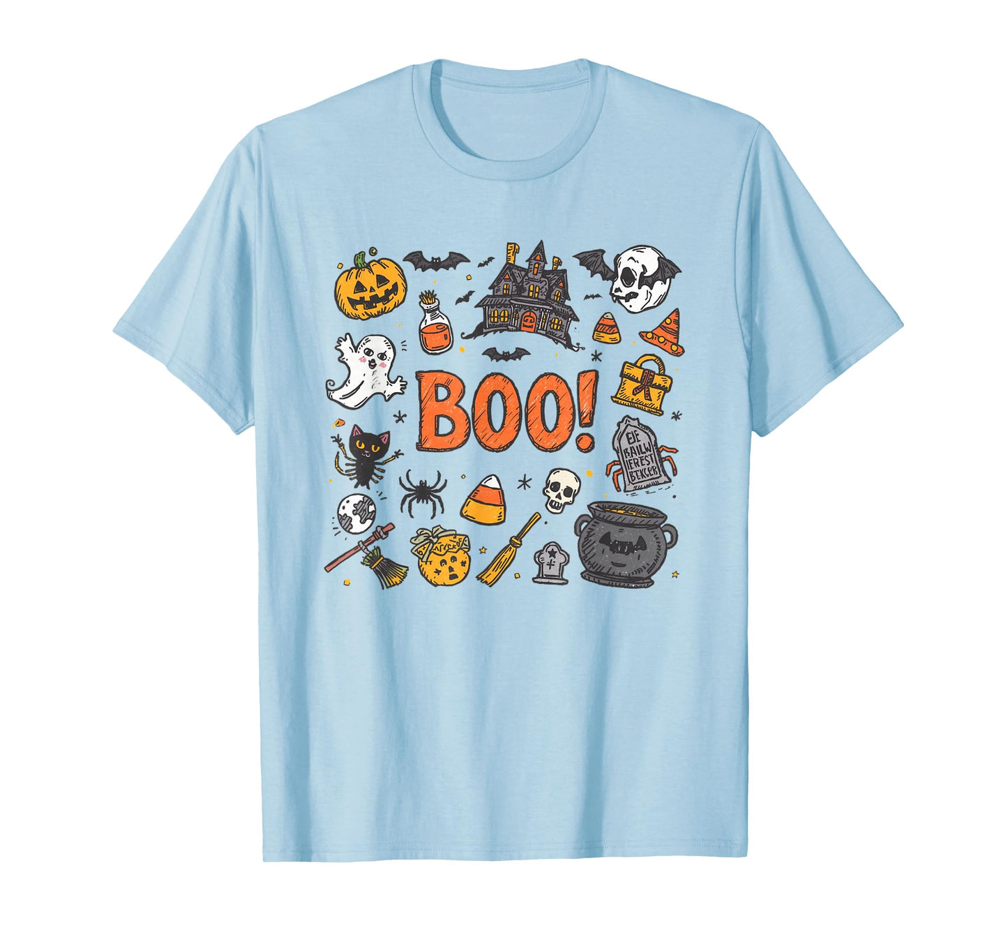 Halloween Boo Ghost Pumpkin Haunted House Spooky Doodle Fun T-Shirt