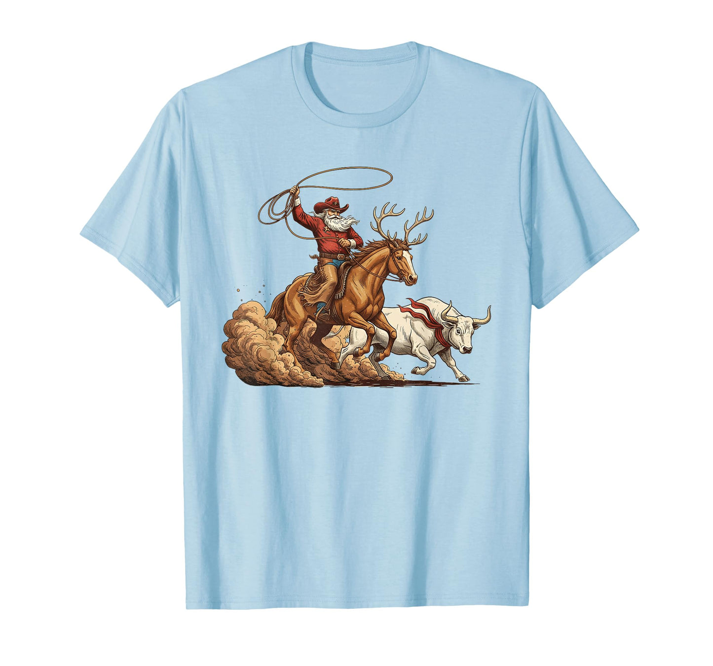 Horse Cow Cowboy Santa Western Roping Christmas Country Xmas T-Shirt