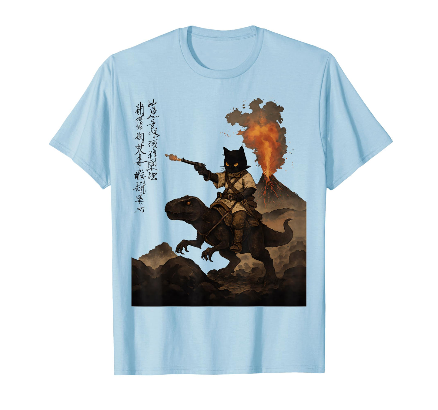 Calligraphy cat Dinosaur Volcanic Eruption cat Print T-Shirt
