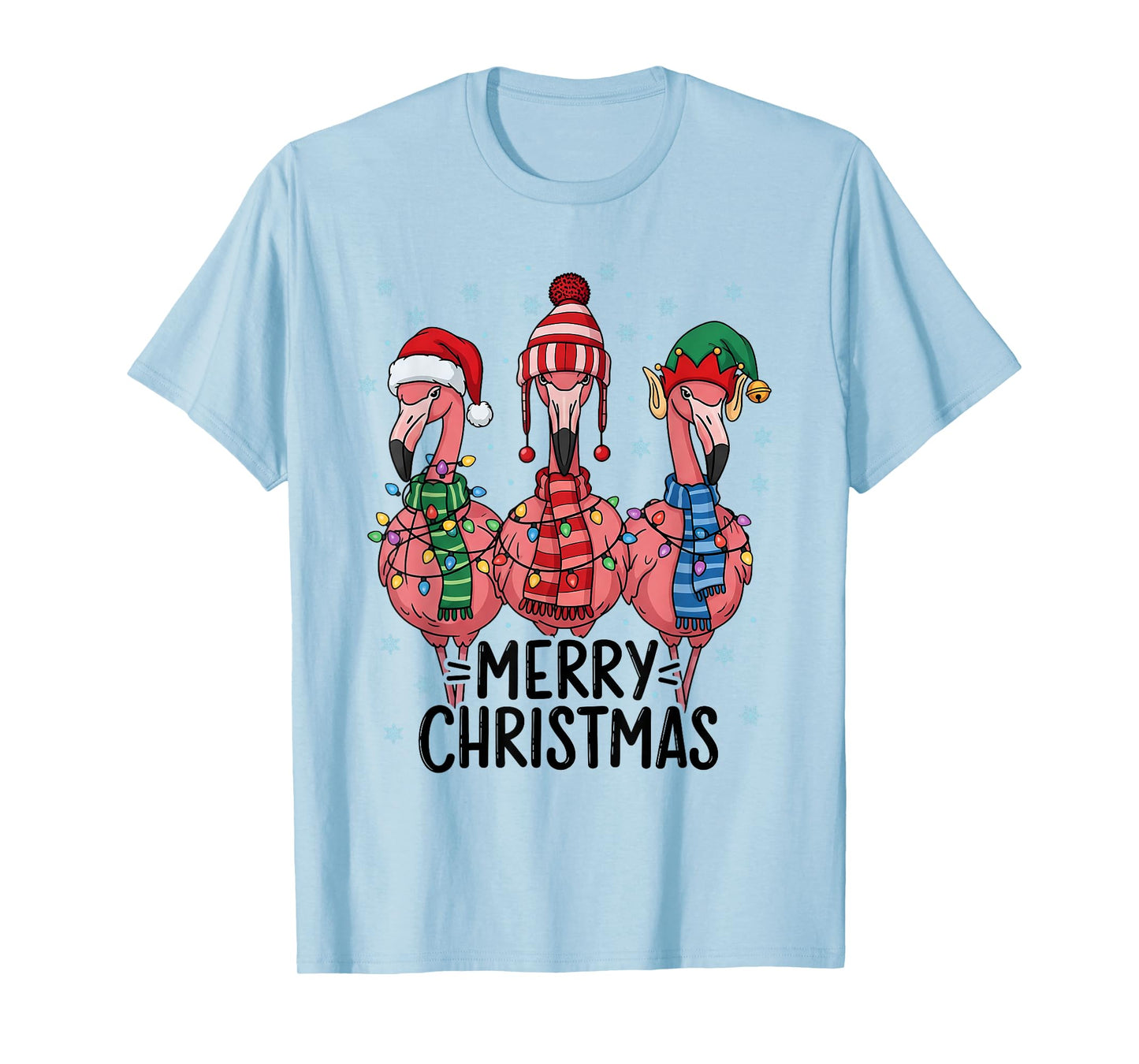 Merry Christmas Pink Flamingo Santa Hat Matching Family Xmas T-Shirt