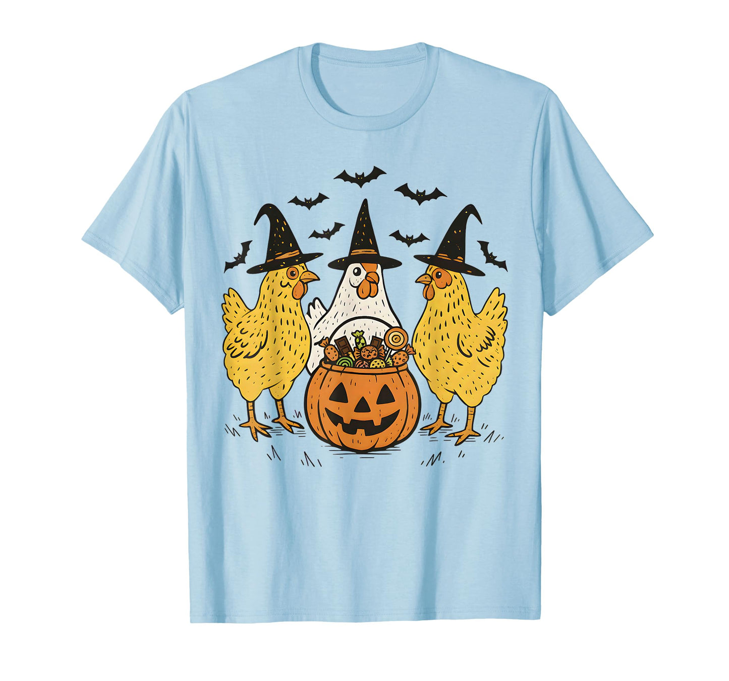 Chicken Halloween Pumpkin Spooky Season Funny Chickens Witch T-Shirt