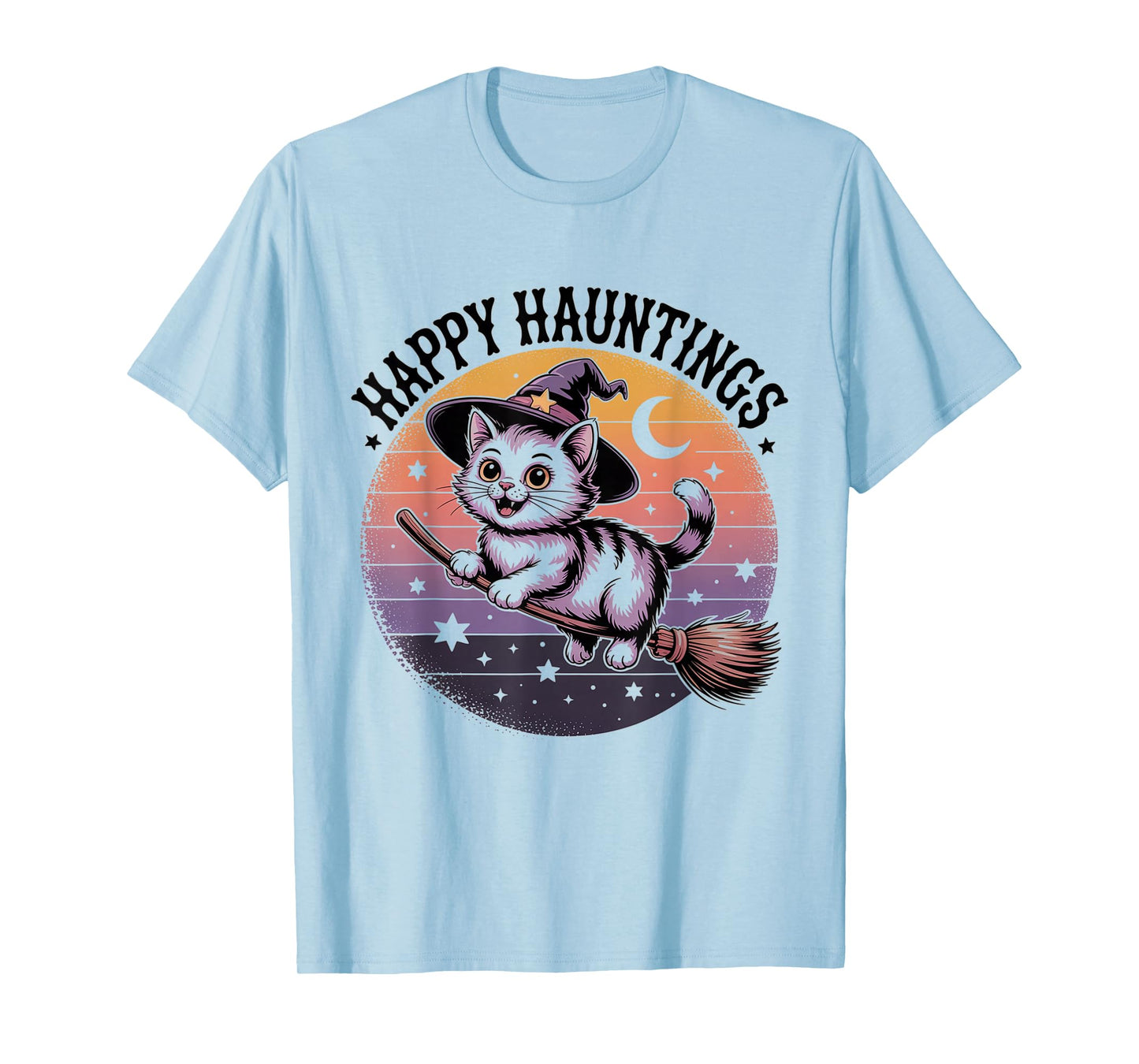 Happy Hauntings Cat Witch Halloween Fun Print for Kids T-Shirt