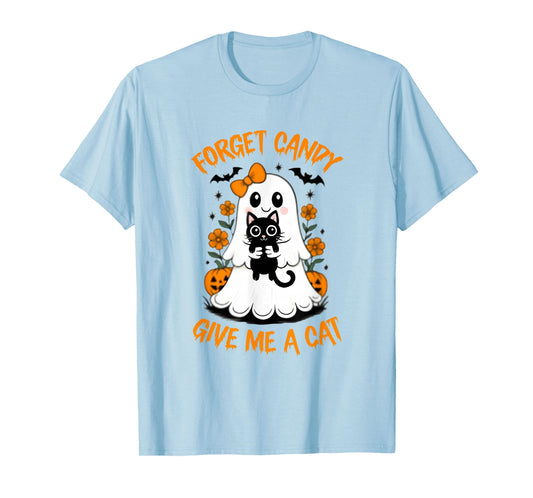 Funny Ghost Black Cat Forget Candy Give Me Cat Halloween T-Shirt