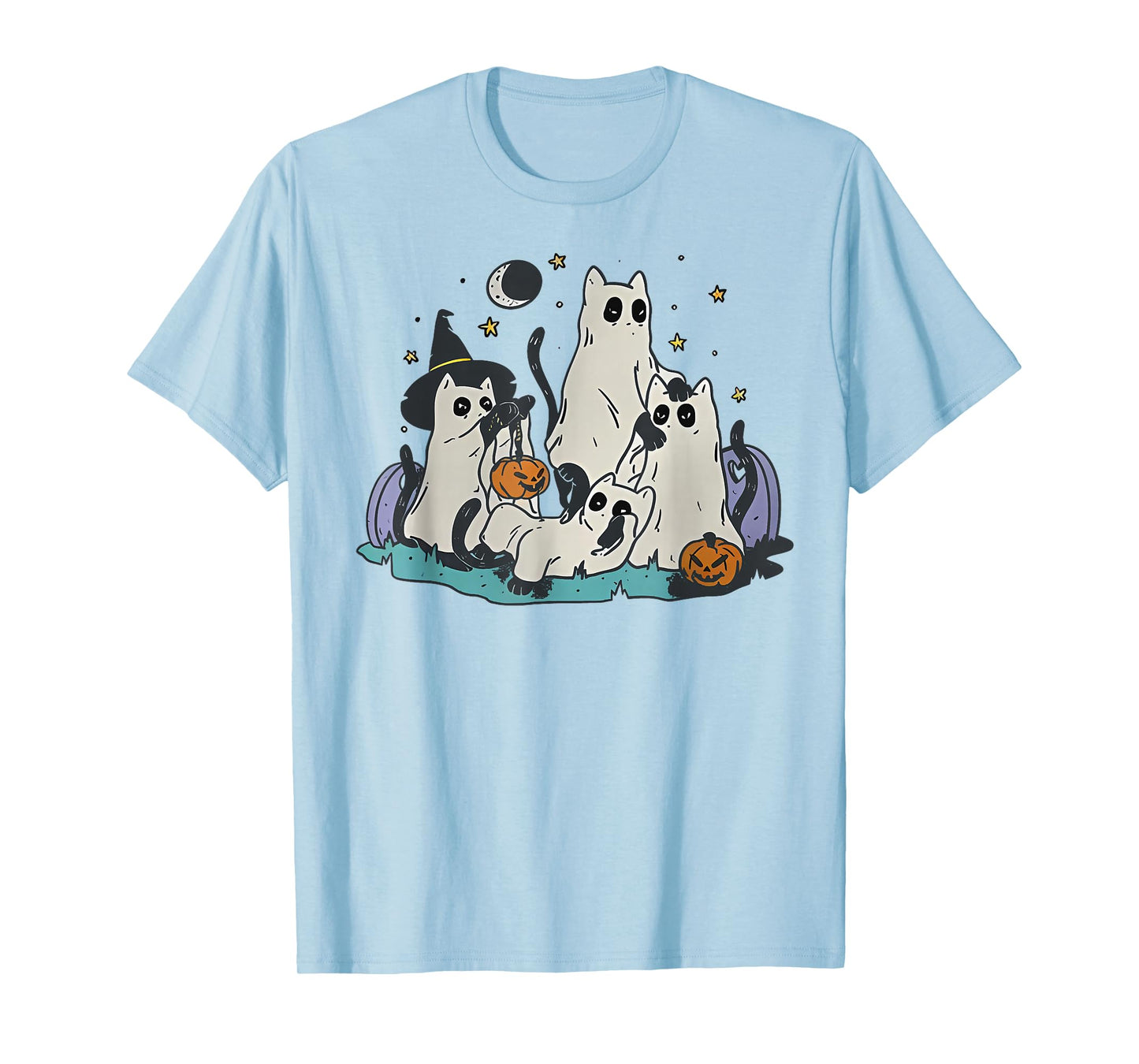 Cute Witch Ghost Cats Pumpkins Halloween Spooky Boys Girls T-Shirt