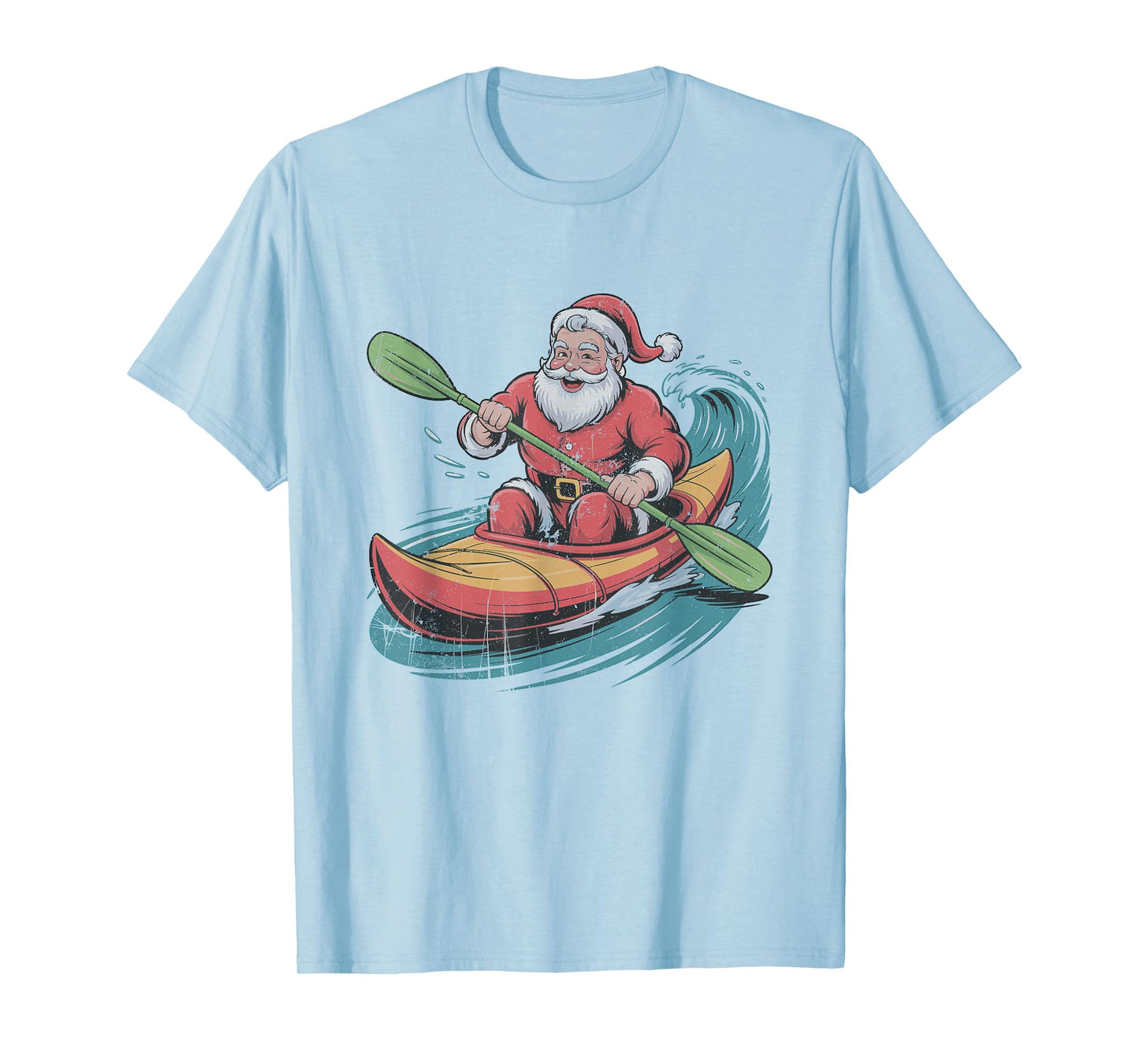 Santa Kayaking Retro Vintage 90s Christmas Holiday Sports T-Shirt
