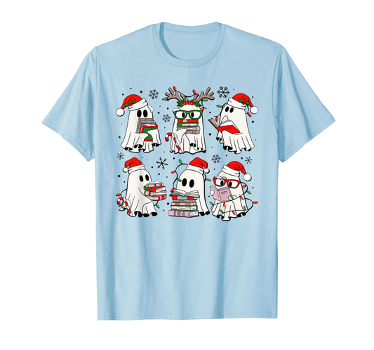 Funny Ghost Book Reading Christmas Books Lover Teacher Kids T-Shirt