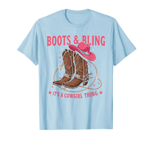 Howdy Country Rodeo Girl Western Boots & Bling its a Cowgirl T-Shirt