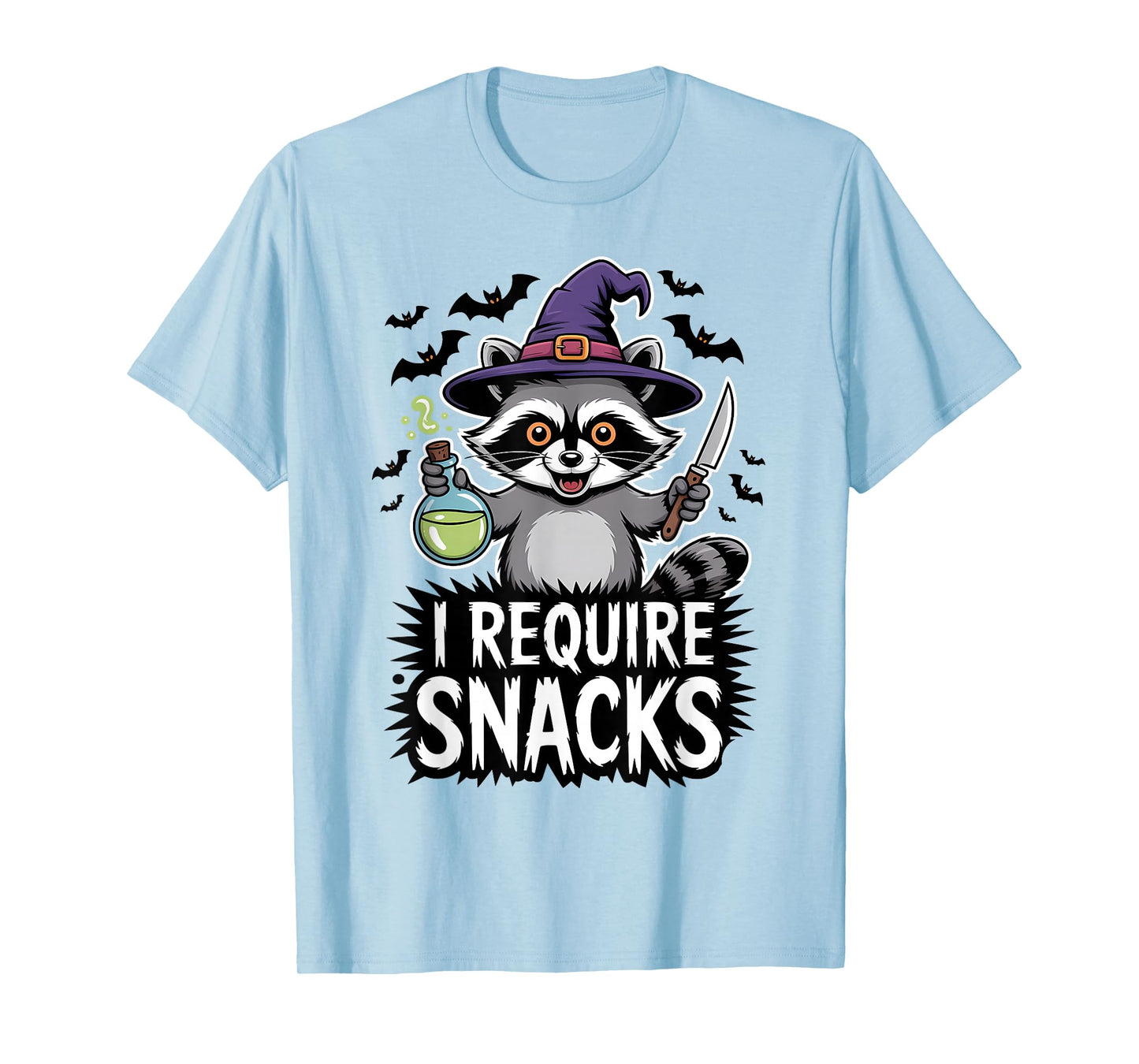 Funny Halloween Witch Raccoon i Require Snacks T-Shirt